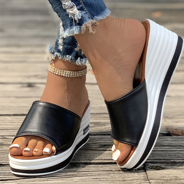 Fish Mouth Wedges Sandals Summer Fashion Hollow Design High Heels Slides Slippers Casual Beach Shoes For Women