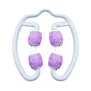 a pair of purple and white ear plugs on a white background