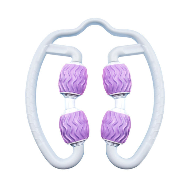 a pair of purple and white ear plugs on a white background