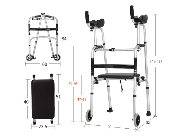 a diagram of a walker with wheels and handles