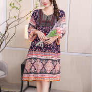 Cotton Silk Floral Dress Vintage Women's Clothing