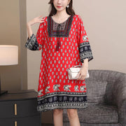 Cotton Silk Floral Dress Vintage Women's Clothing