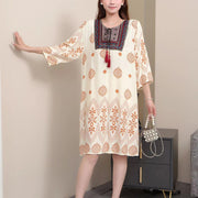 Cotton Silk Floral Dress Vintage Women's Clothing