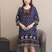 Cotton Silk Floral Dress Vintage Women's Clothing