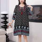 Cotton Silk Floral Dress Vintage Women's Clothing