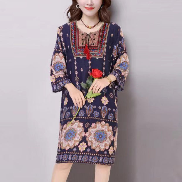 Cotton Silk Floral Dress Vintage Women's Clothing