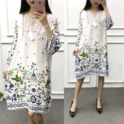 Cotton Silk Floral Dress Vintage Women's Clothing