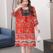 Cotton Silk Floral Dress Vintage Women's Clothing