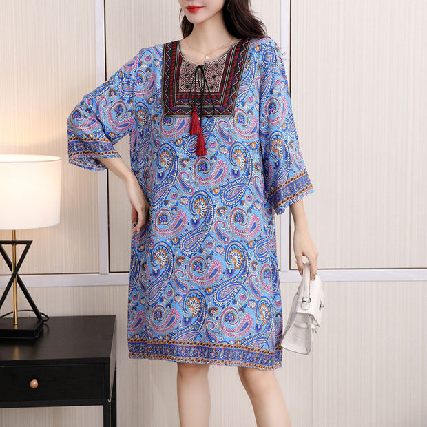 Cotton Silk Floral Dress Vintage Women's Clothing