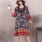 Cotton Silk Floral Dress Vintage Women's Clothing