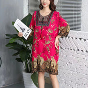 Cotton Silk Floral Dress Vintage Women's Clothing