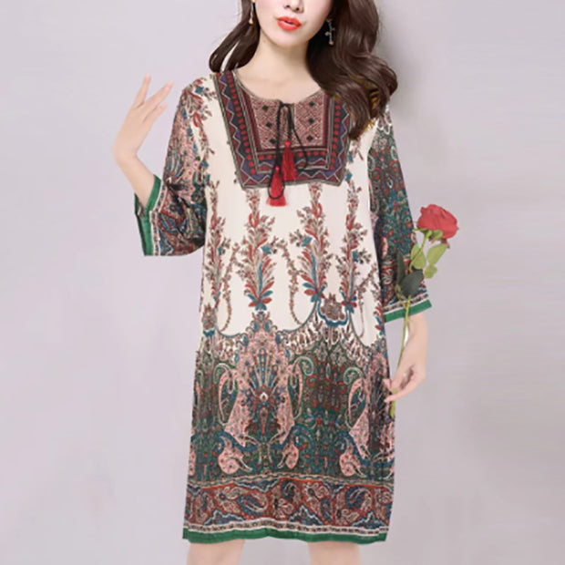 Cotton Silk Floral Dress Vintage Women's Clothing