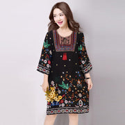 Cotton Silk Floral Dress Vintage Women's Clothing