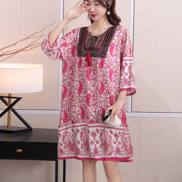 Cotton Silk Floral Dress Vintage Women's Clothing