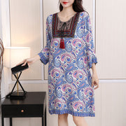 Cotton Silk Floral Dress Vintage Women's Clothing