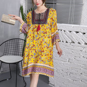 Cotton Silk Floral Dress Vintage Women's Clothing