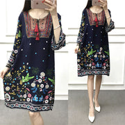 Cotton Silk Floral Dress Vintage Women's Clothing