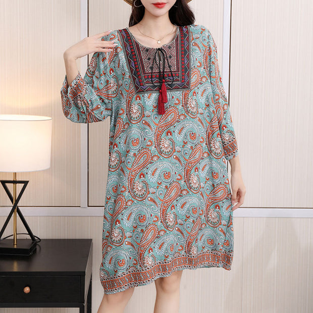 Cotton Silk Floral Dress Vintage Women's Clothing