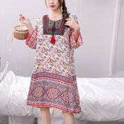 Cotton Silk Floral Dress Vintage Women's Clothing